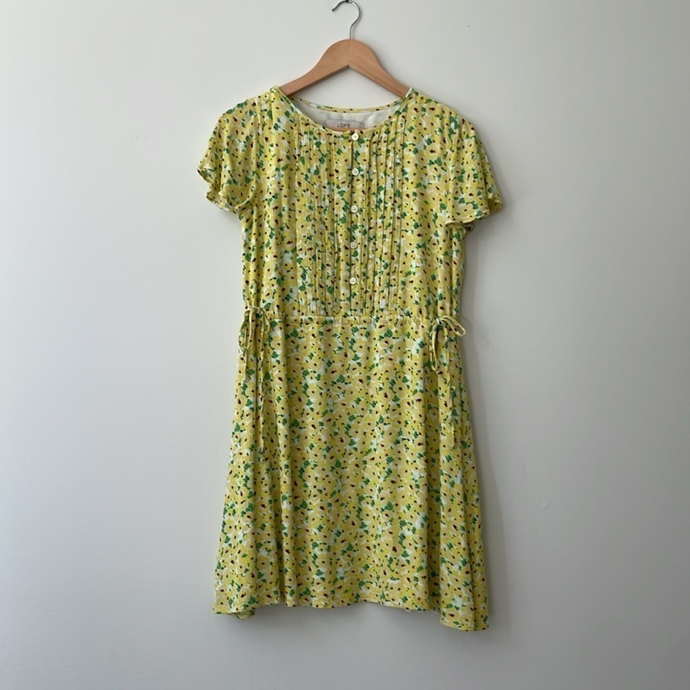 Loft Cheerful Bright Yellow and Green Floral Dress Size Small - Picture 3 of 10